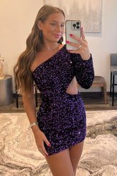 Sequin One-Sleeve Cutout Short Homecoming Dress